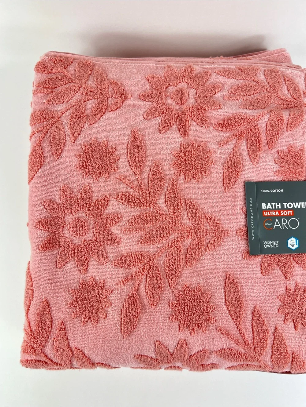 Caro Home Bath Towels Pink Floral Textured Ultra Soft 100% Cotton 2 Pc NEW